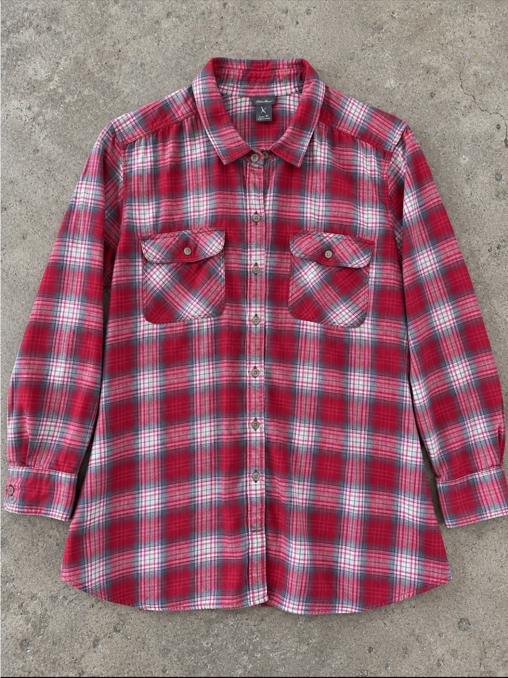 Eddie Bauer Women’s 3X Red Plaid Cotton Flannel Button Down Shirt Lightweight